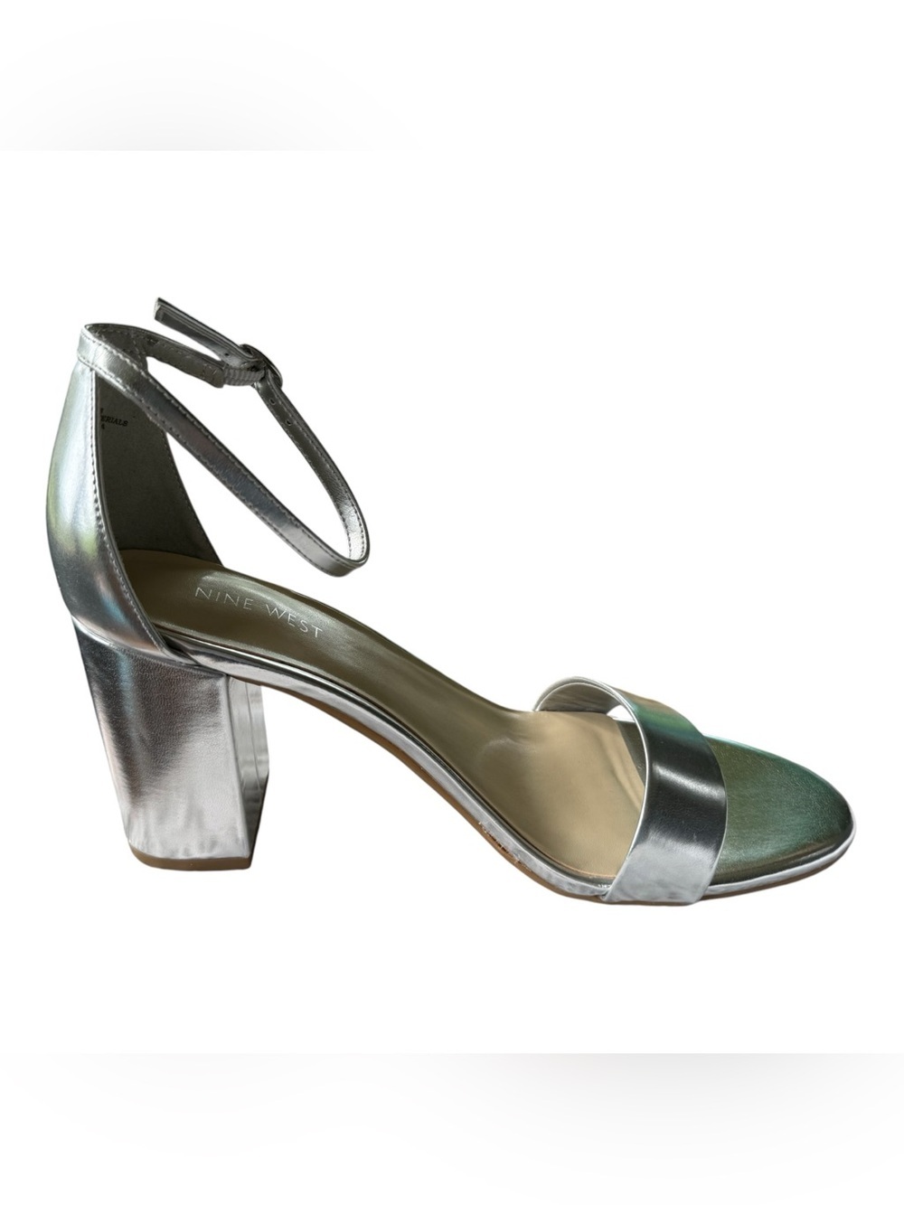 Nine West Tanela3 Silver Ankle Strap Block Heel Sandals Size 10M